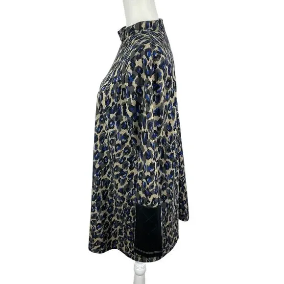 Tyler Boe Animal Print Tunic Top Long Sleeves Classic Timeless Blue Black Small - Picture 6 of 13